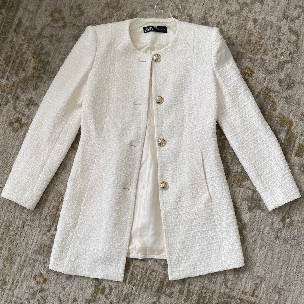 Zara White Textured Blazer